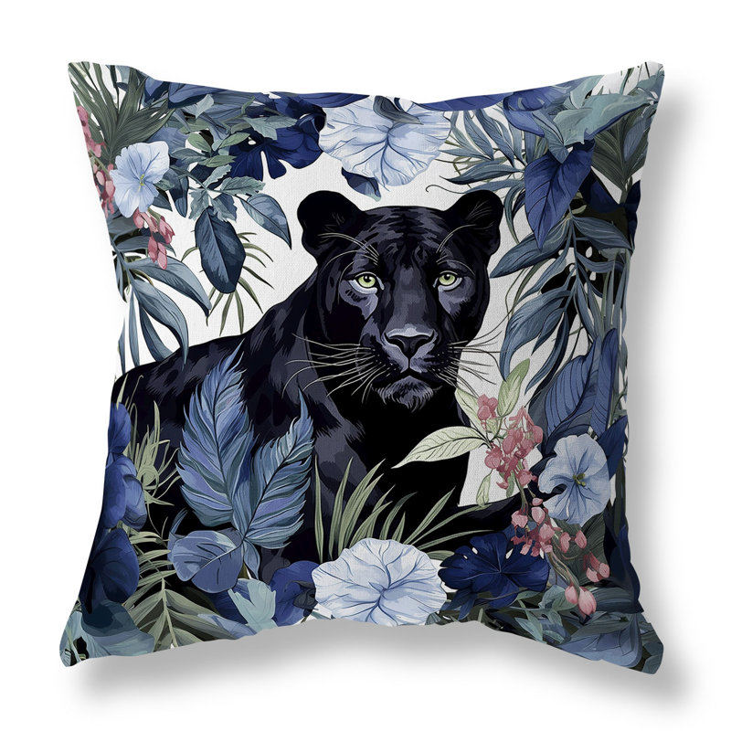Oreiller réversible intérieur / extérieur Panther Tropic Twilight, Bleu et noir, H 16 po x l 16 po