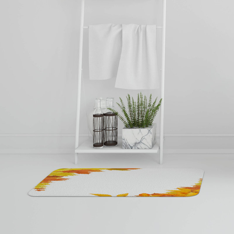 Aiva Memory Foam Non-Slip Bath Rug, Orange/Yellow Floral 4