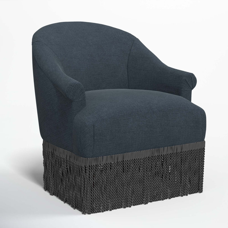 Fauteuil à oreilles Callie, Noir, Lin bleu marine classique