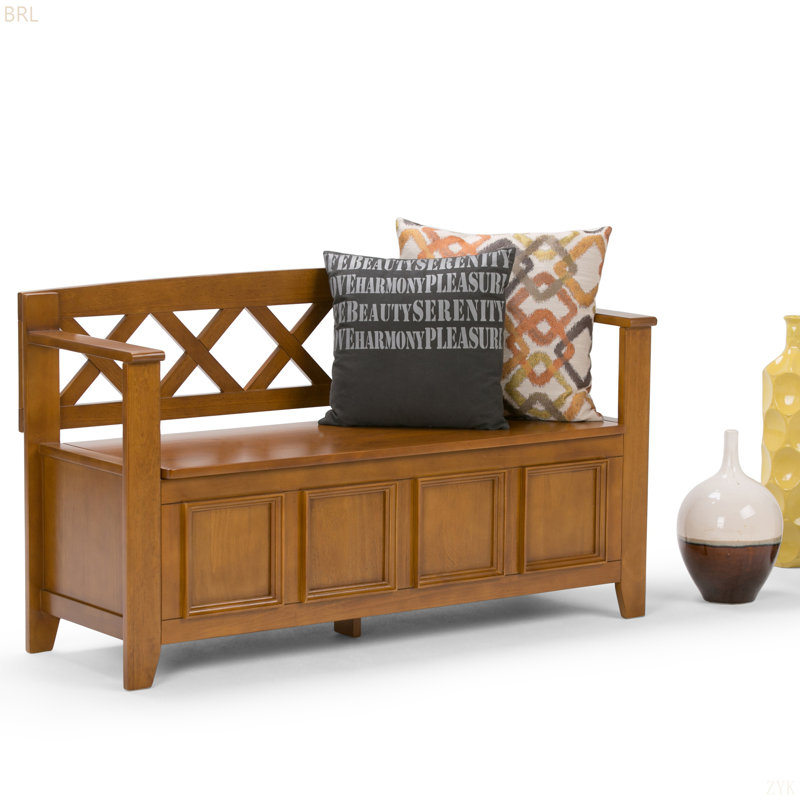 Solid Wood Entryway Storage Bench, Light Brown