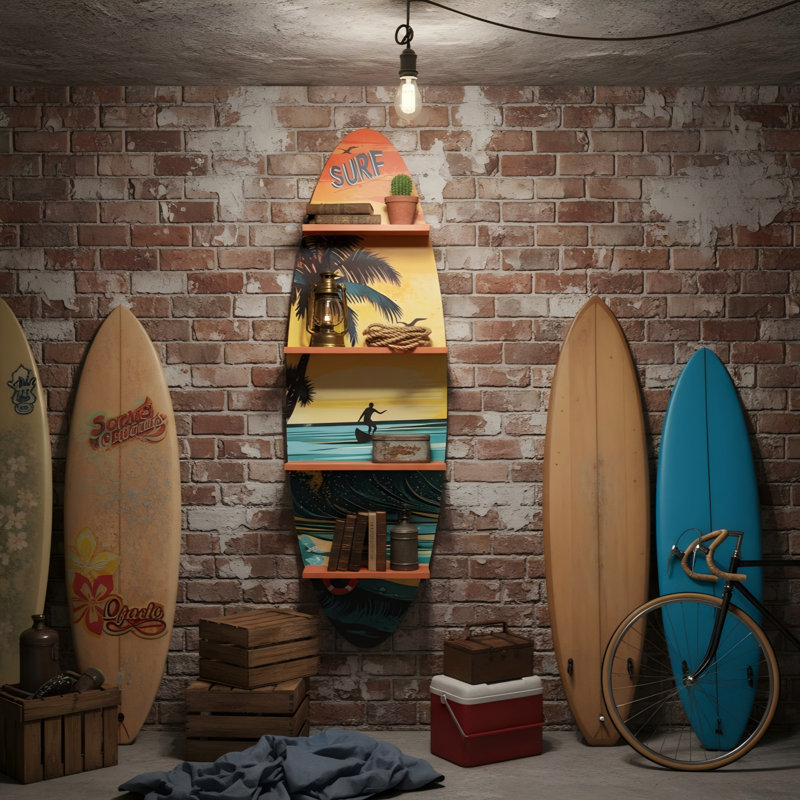 52''H Surfboard Wall Shelf with Printed Surface