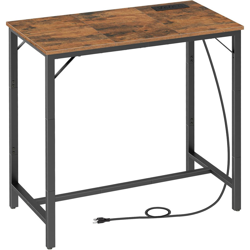 Table With Charging Station, Rectangular Pub Table, High Top Coffee Table, Counter Bar Height Table, Narrow Long Dining Table, 35.4" L X 15.7" W X 35.6" H, Black