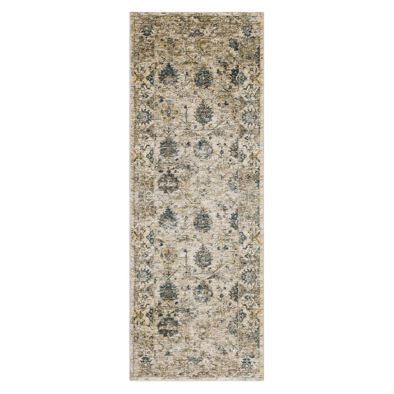 Tapis oriental crème / vert Darica, Tapis de couloir 2 pi 7 po x 7 pi 3 po