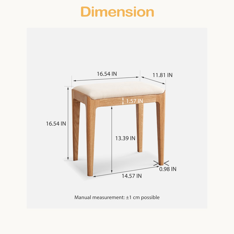 Solid Wood Bedroom Vanity Stool, Natural