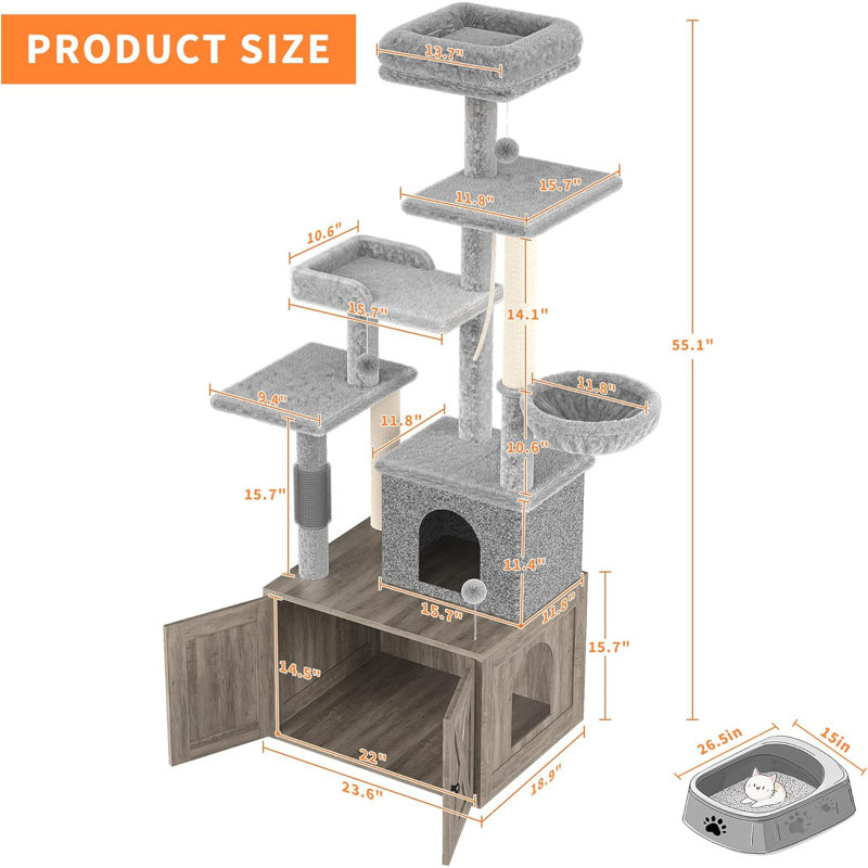 139.95cm H Cat Tree, Grey