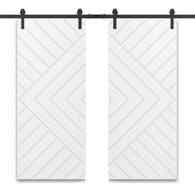 Porte de grange à panneaux et en bois avec quincaillerie d'installation, Blanc