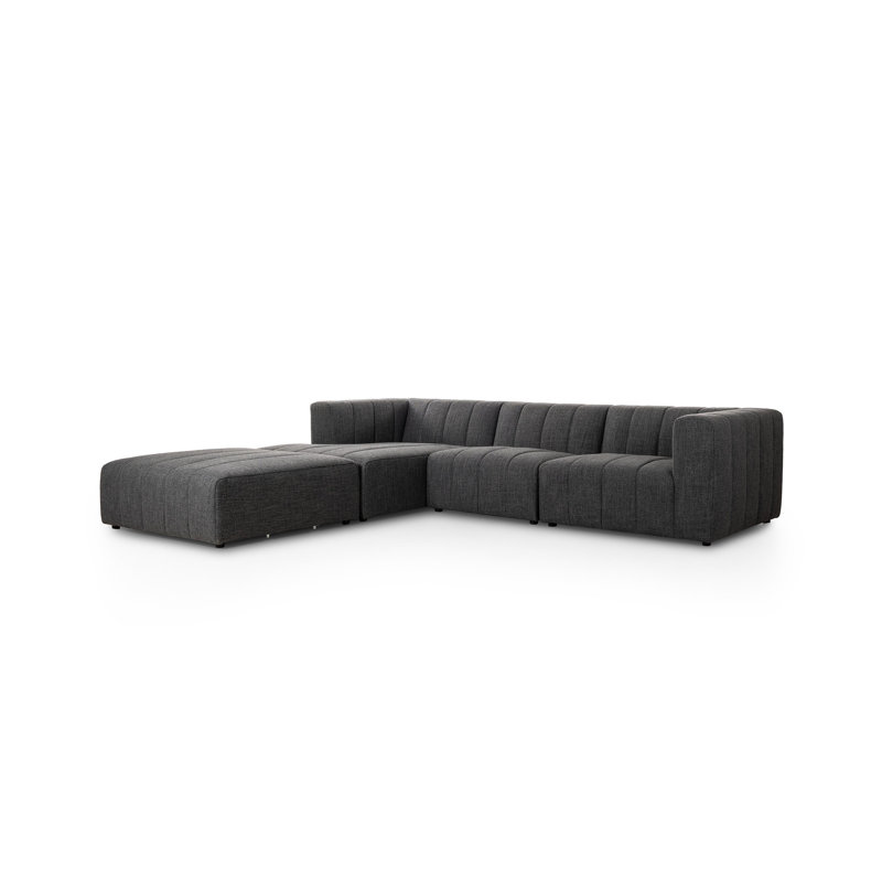 Langham Chaise Sectional, Right Hand Facing, Saxon Charcoal Polyester Blend