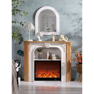 Burlywood + White Manufactured Wood Freestanding Fireplace