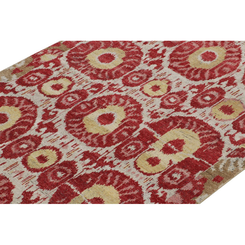 Tribal Rug In Red, Yellow, Green, White Ikats Pattern By Rug & Kilim, Rectangle 4' x 5'