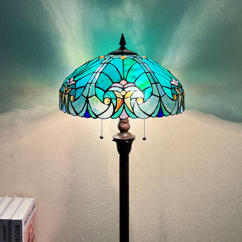 Tiffany Floor Lamp,Stained Glass Lamp Shade,Vintage Antique Style Standing Double Light