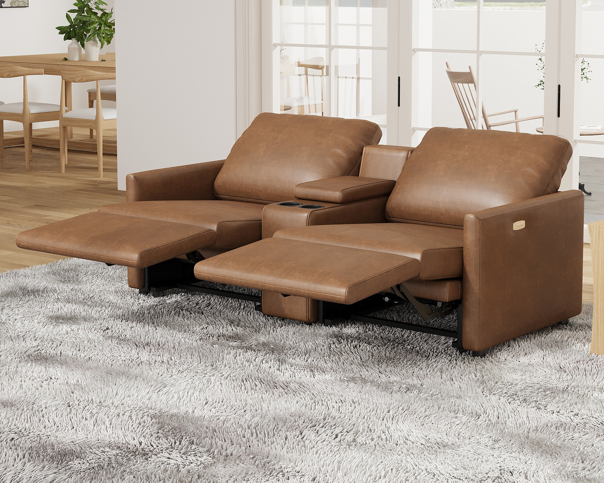 Latitude Run® Power Recliner, Leather Loveseat Recliner Couch with Cup