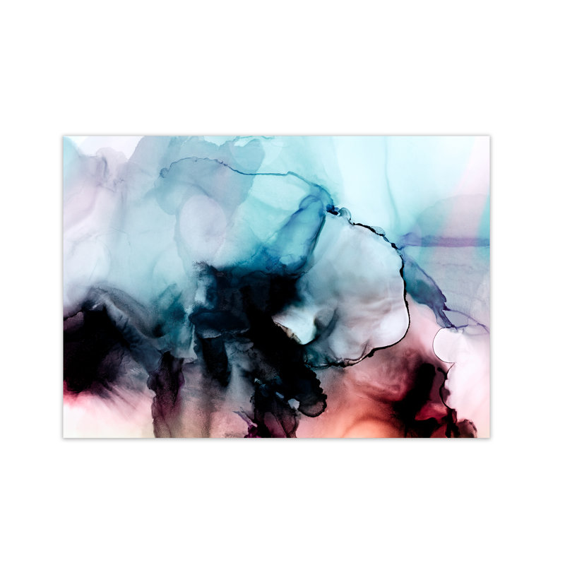 Abstract Watercolour Blue Pink Original - Painting, No Frame, 30cm H x 42cm W x 1cm D