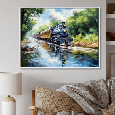 Steamtrain Travelling In The Sunset, peinture - train, art mural