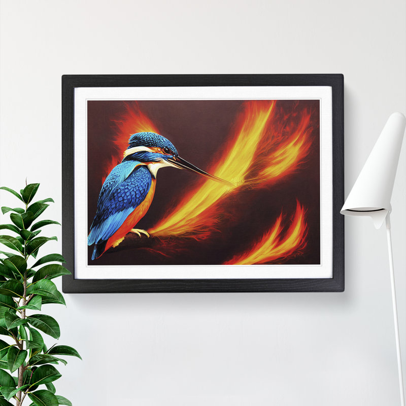 Astonishing Kingfisher Bird - Single Picture Frame Print, 46cm H x 64cm W x 2cm D, Black Framed