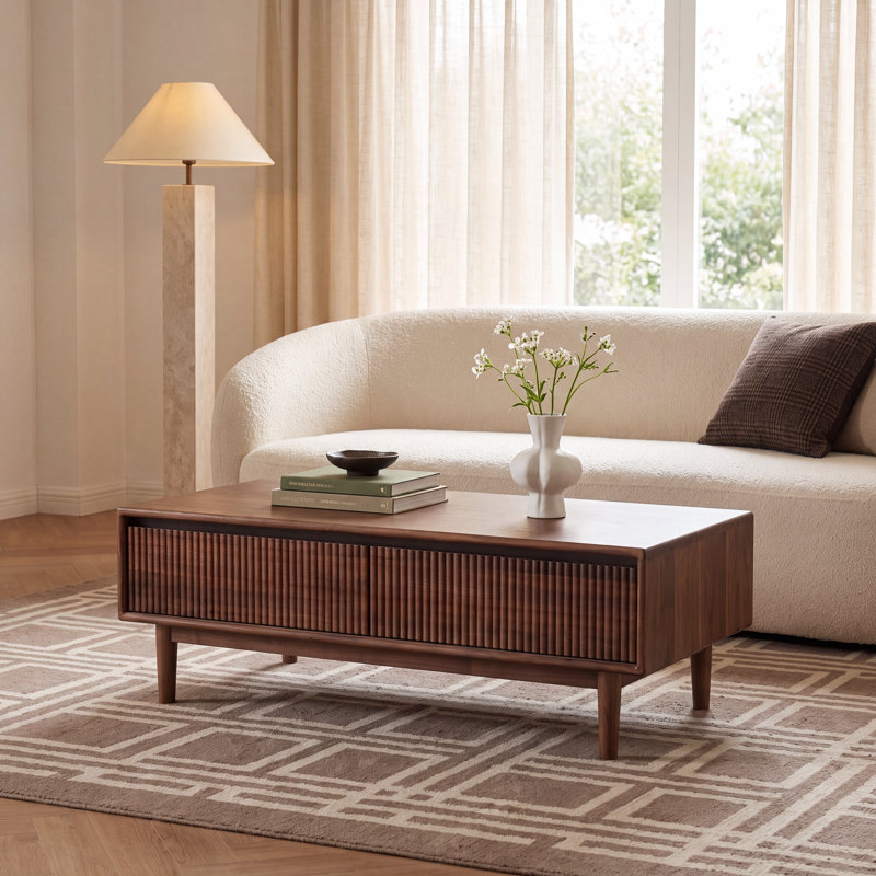 53.15"W Solid Wood MCM Coffee Table with Drawers