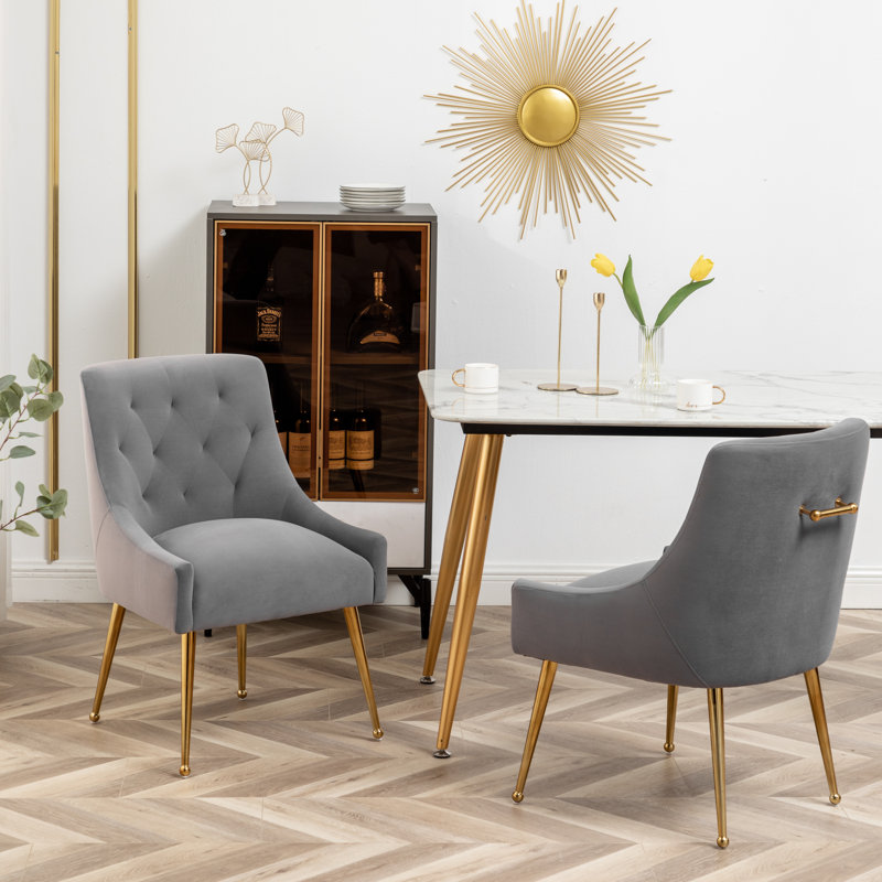 Baudel 19.6'' H Tufted Velvet Upholstered Side Chair, Gray 