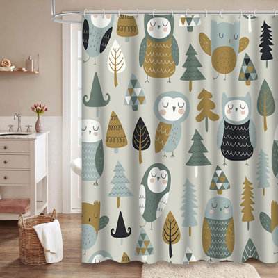 Mignon hiboux avec rideaux de douche en bois de style chambre de bébé avec 12 crochets