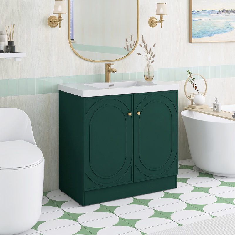 Meuble-lavabo autoportant 35,4 po avec plateau en résine, 35.4"