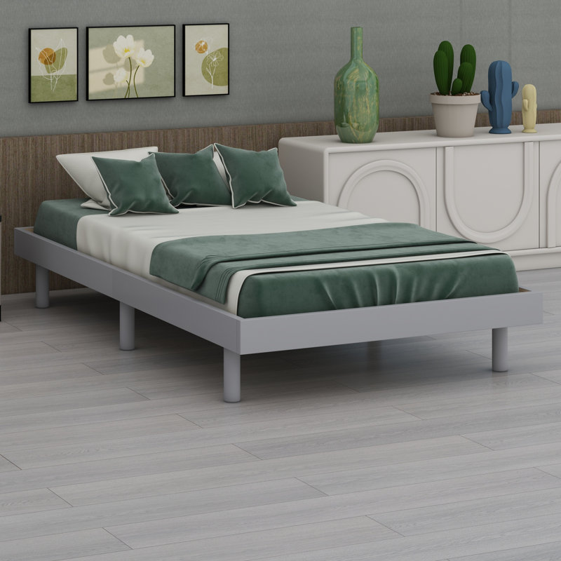 Base de lit plateforme flottante de conception moderne, Gris, Lit simple