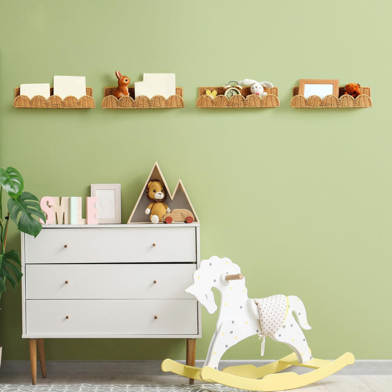 4 Pcs Nursery Book Shelves 15.8 Inch Rattan Floating Bookshelves