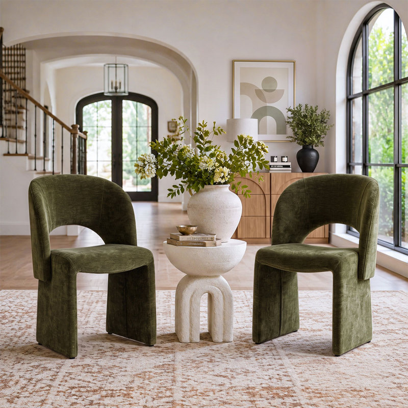Fauteuil d'appoint à dossier ouvert en chenille de 19 po de large, Green-Chenille