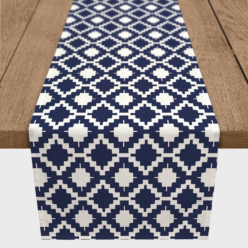 Chemin de table en losanges pointillé Nalston, Bleu marine, 72 po x 16 po, Géométrique 3