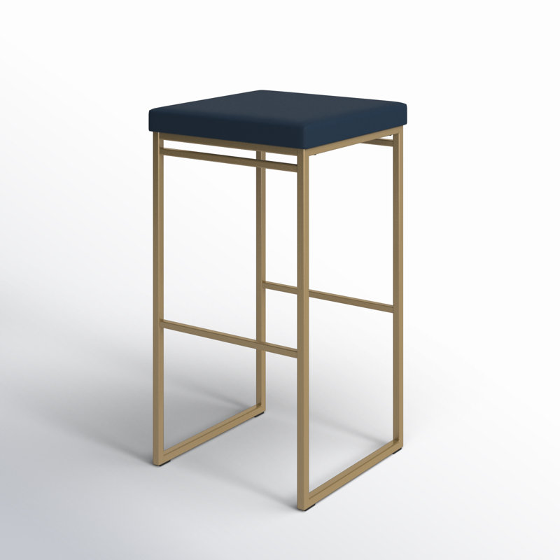 Tabouret de bar et de comptoir Humiston, Tabouret de comptoir (siège d'une hauteur de 26,7, Polyuréthane bleu, Doré