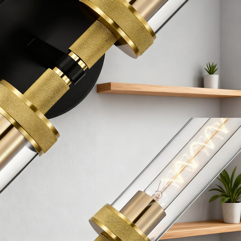 Lalula 2-Pack Modern Bathroom Vanity Light Fixtures, 2-Light Wall Sconce With Knurled Texture And Clear Glass Shades, 25 Inch Over Mirror Lighting For Horizontal Or Vertical Installation