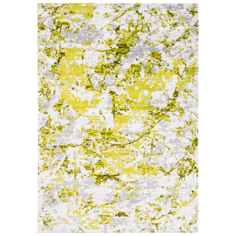 Tapis abstrait gris / vert, Rectangle 5 pi 1 po x 7 pi 6 po