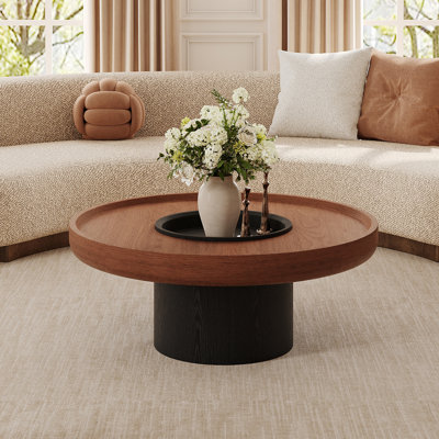 Table basse ronde en bois de noyer avec rangement