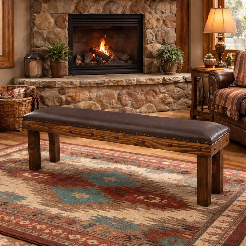 Banc rembourré en cuir rustique