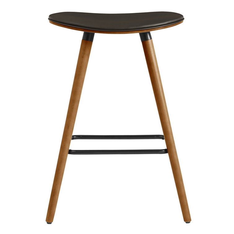 Azizbek Modern 26" Counter Height Backless Bar Stool with Footrest in Faux Leather and Wood