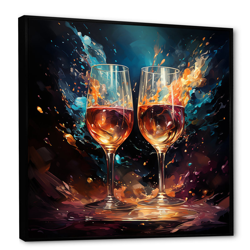 Bulles joyeuses - impressions sur toile vin et champagne, Cadre flottant noir, H 24 po x l 24 po x P 1 po