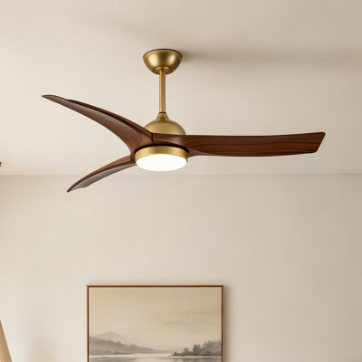 Ventilateur de plafond intérieur Sardinia 52 po, couleur or/brun, avec tige de suspension, DEL intégrée, télécommande et application de contrôle incluses.
