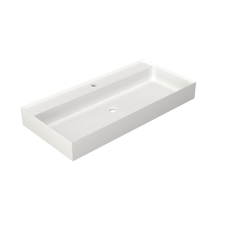 Lavabo de salle de bain à surface solide en résine de pierre, blanc mat, conçu pour le confort, les taches, le processus d'installation sans couture, l'usure et la déchirure du meuble-lavabo, facile