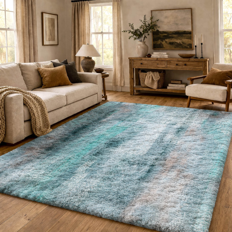 Tapis à poil long de qualité supérieure lavable à la machine ADS537, Sarcelle, 8 pi x 10 pi