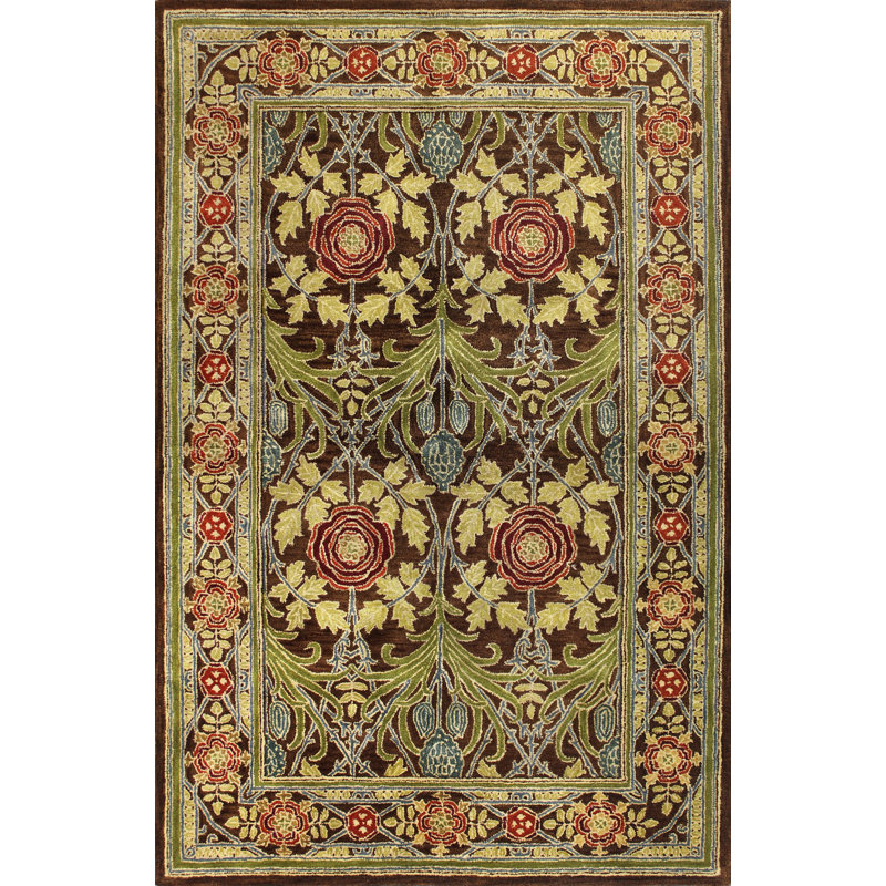 Tapis oriental en laine touffeté chocolat / rouge / jaune Stacey, Rectangle 3 pi 9 po x 5 pi 9 po