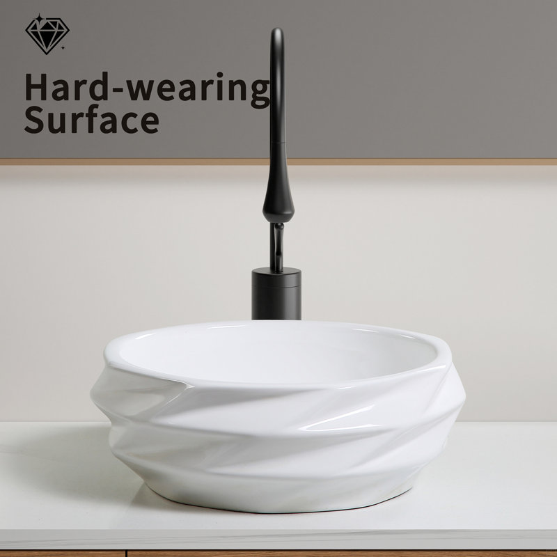 Lavabo-vasque rond en céramique matelassé à losanges