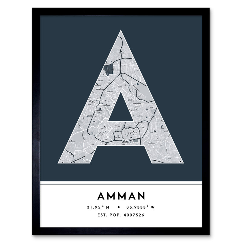 Amman Jordan City Map Navy - Single Picture Frame Typography