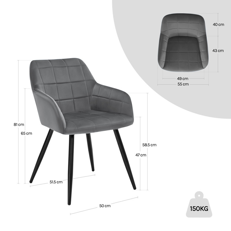 Palumbo Upholstered Dining Chair, Dark Grey, Black