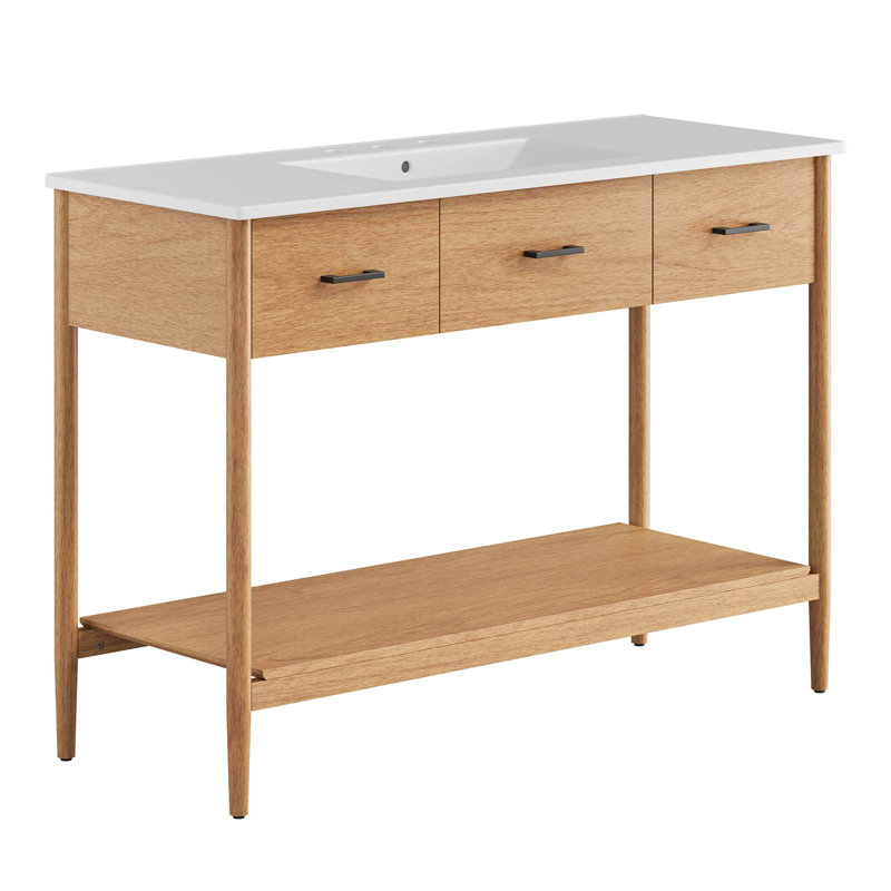 Modway Zaire 48'' Single Bathroom Vanity with Ceramic Top, White, Natural
