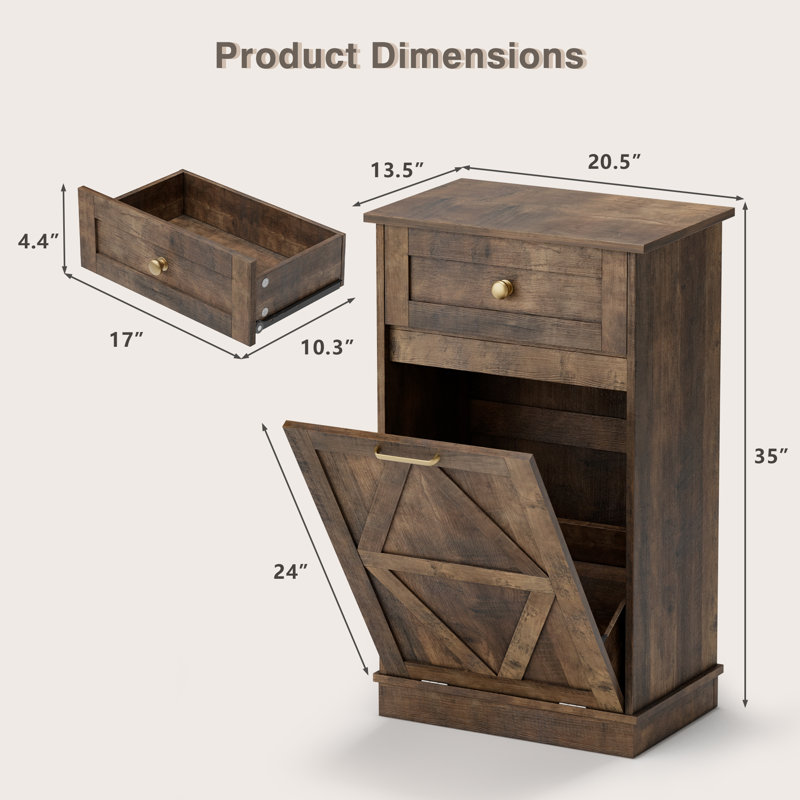 Tilt Out Trash Cabinet(Not include trash can), Brown