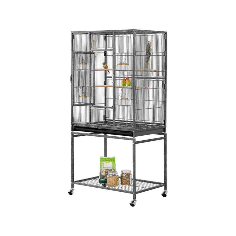 Image showcasing Tucker Murphy Pet™ Wrought Iron Standing Bird Cage With Wheels, Movable ...