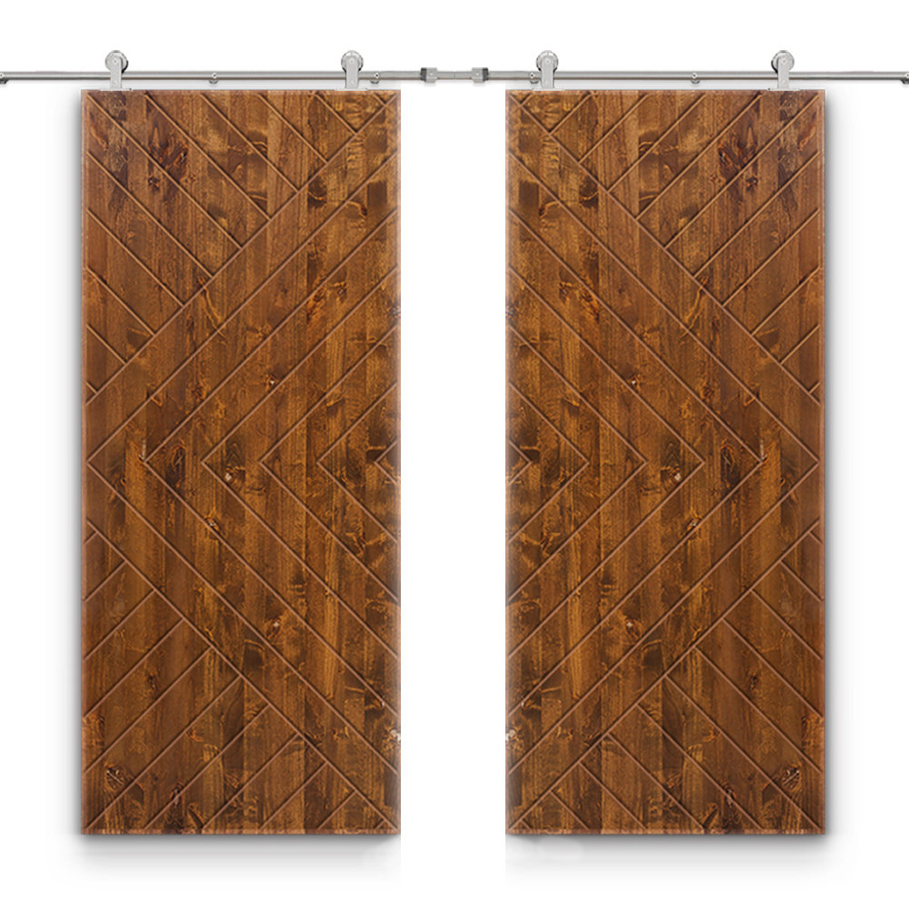 Paneled Wood and Metal Barn Door with Installation Hardware Kit Calhome