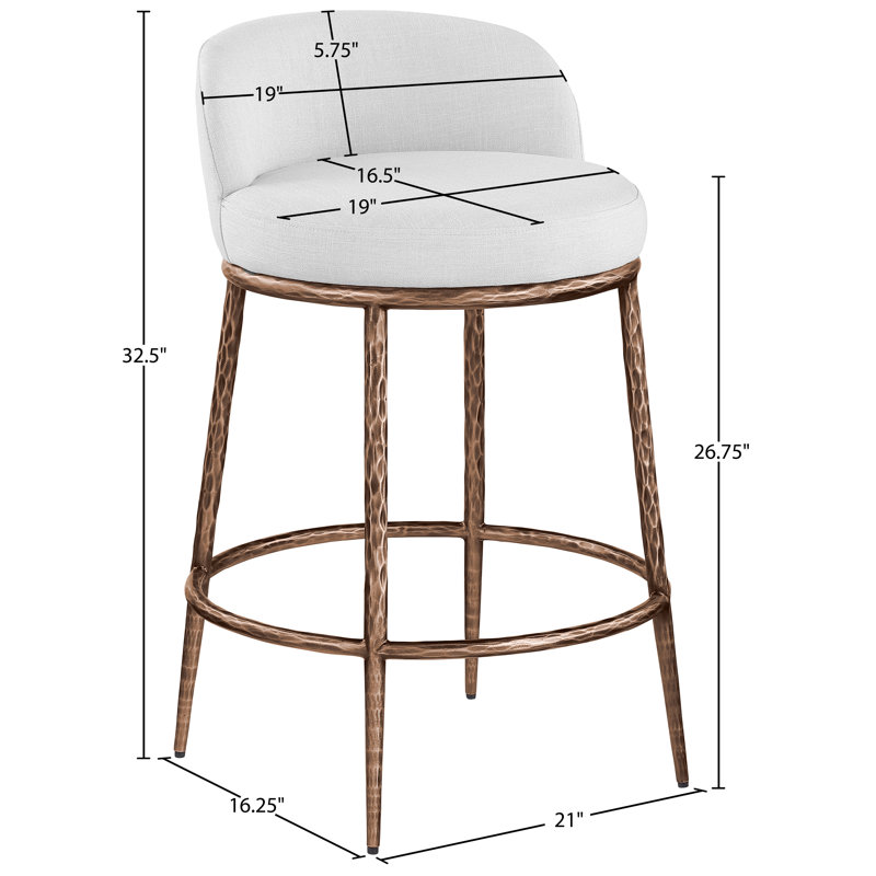 Ferro Hessle Linen Textured Performance Fabric Upholstered Counter Stool, White Seat/Bronze Frame
