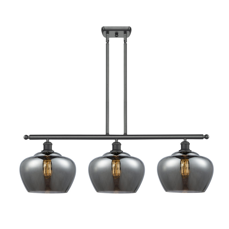 Luminaire suspendu linéaire à 3 lumières pour îlot de cuisine Monténégro, Ampoule non incluse, Plaqué couleur fumée