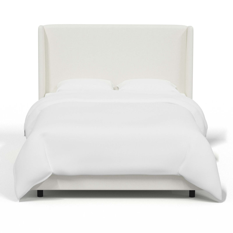 Lit tapissier standard à profil bas, Double, Lin texturé bleu marine Zuma