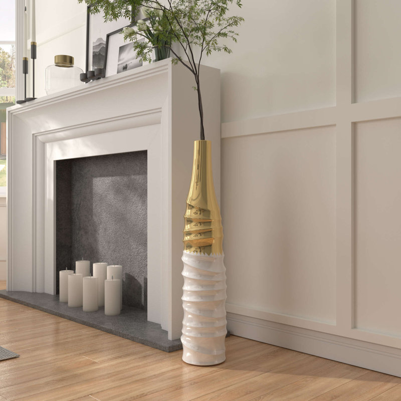 Vase de plancher Aaris, H 24 po x l 5 po x P 5 po, Doré / Blanc