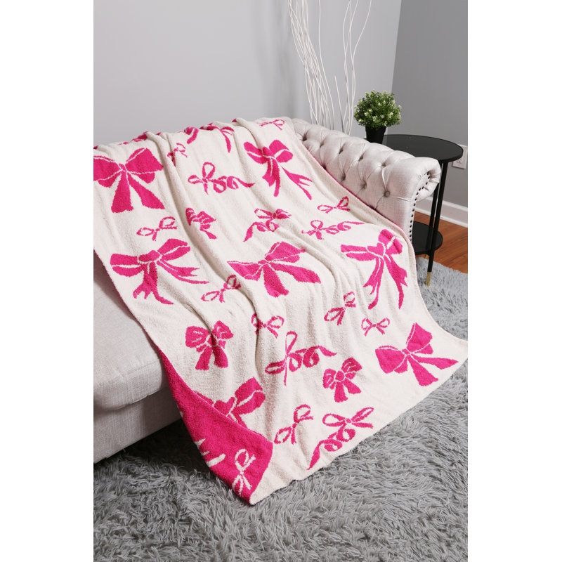 Mixed Ribbon Pattern Luxury Soft Throw Blanket, Fuchsia
