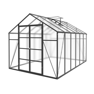 10x12 FT Heavy Duty Aluminum Greenhouse with Raised Base - Walk-in Polycarbonate Garden House for Outdoor Backyard, All-Season Plant Protection